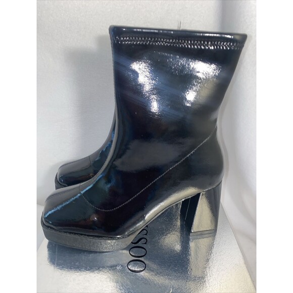 90s Women's Platform Combat Chunky Boots High Heel Boot 3” Square Y2k New Shiny - Picture 1 of 9
